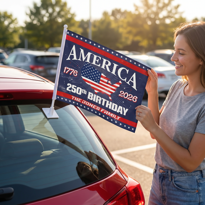 America 250th Birthday Car Flag – Personalized Patriotic USA Flag 1776–2026