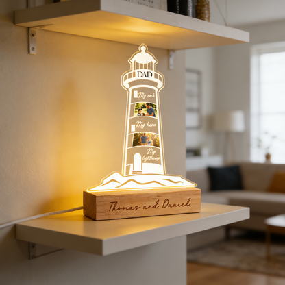 Personalized My Rock My Hero My Lighthouse Night Light – Custom Photo Lighthouse LED Acrylic Lamp