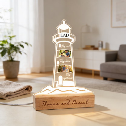 Personalized My Rock My Hero My Lighthouse Night Light – Custom Photo Lighthouse LED Acrylic Lamp