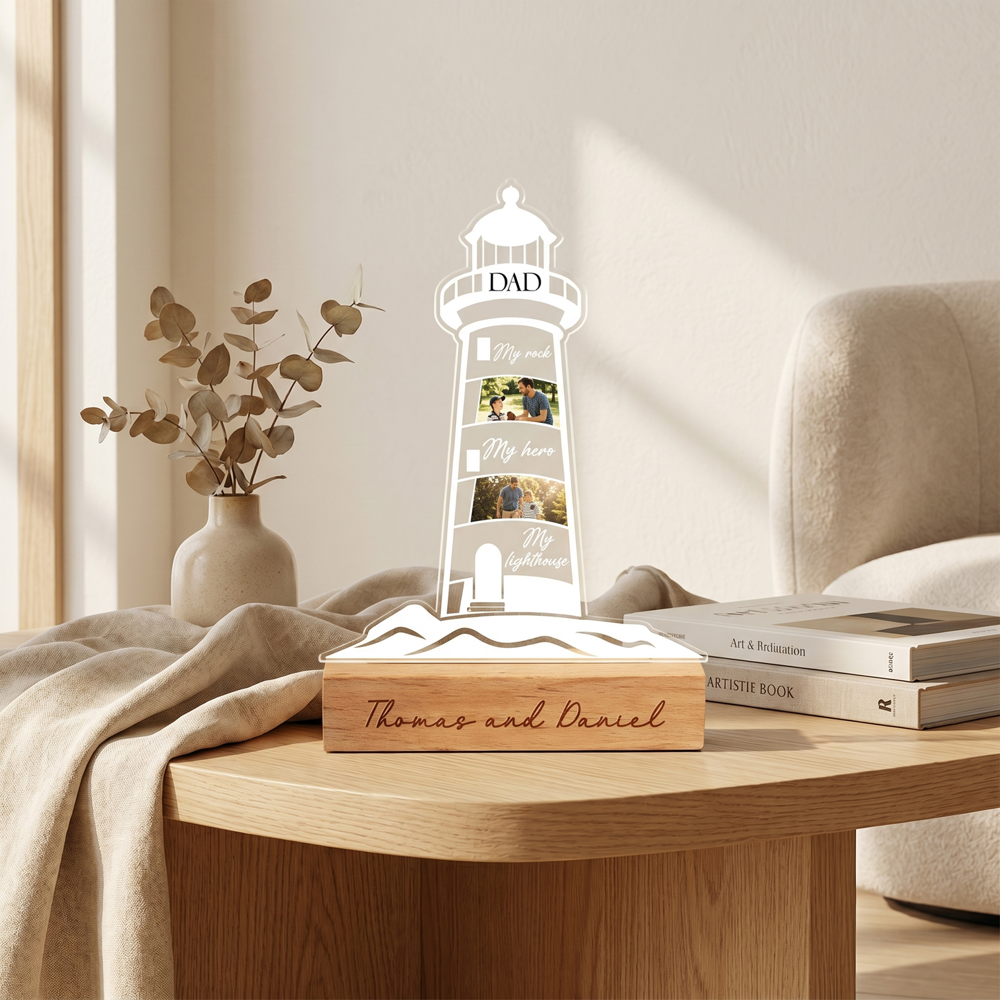 Personalized My Rock My Hero My Lighthouse Night Light – Custom Photo Lighthouse LED Acrylic Lamp