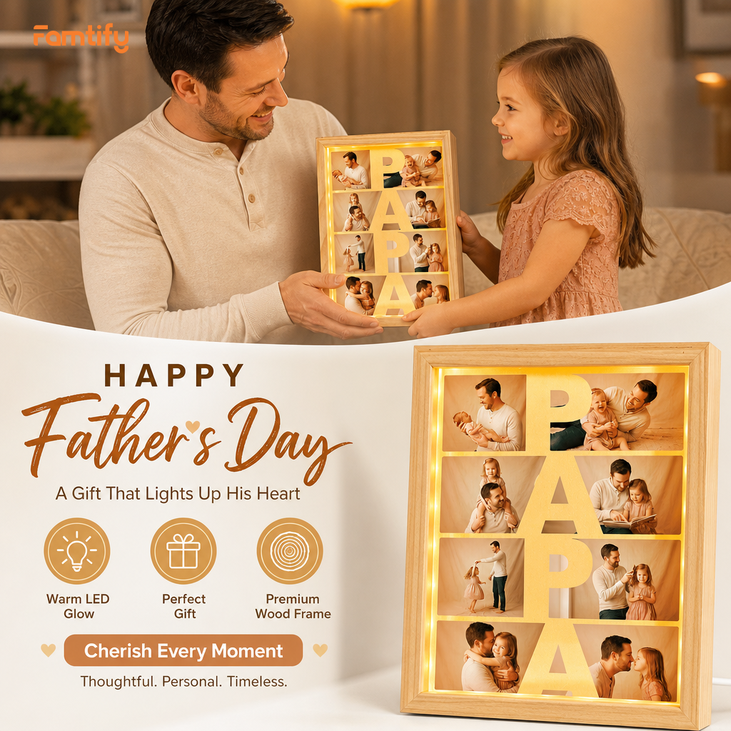 Personalized Papa Photo Frame Light Box – Custom Photo LED Picture Frame Gift for Papa