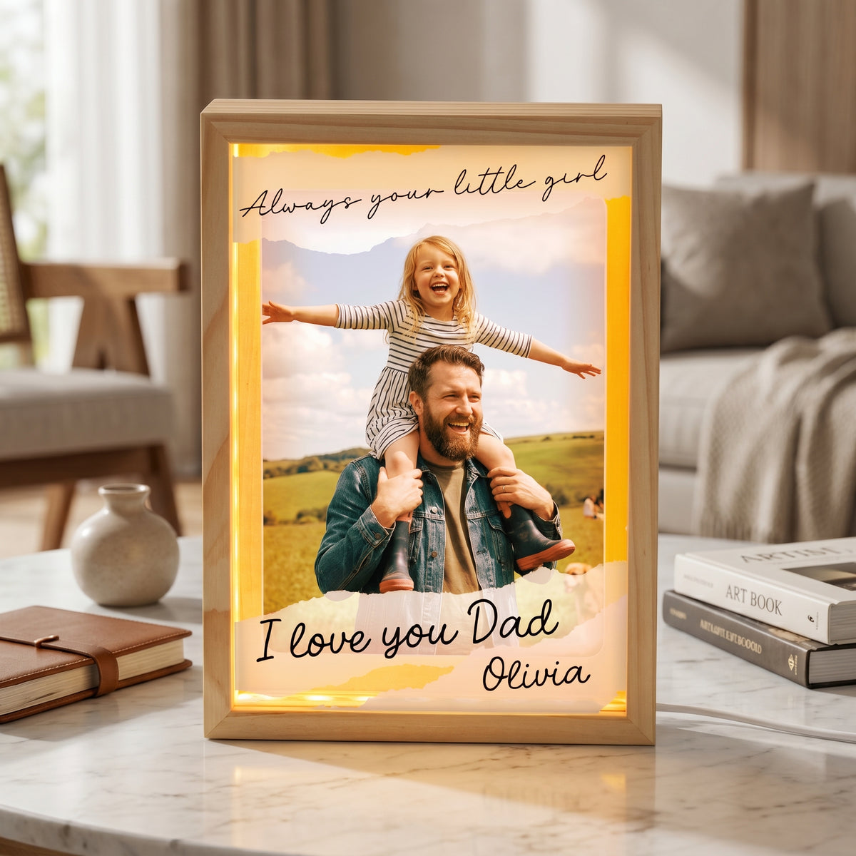 Always Your Little Girl I Love You Dad Photo Frame Light Box - Custom Photo LED Gift for Dad