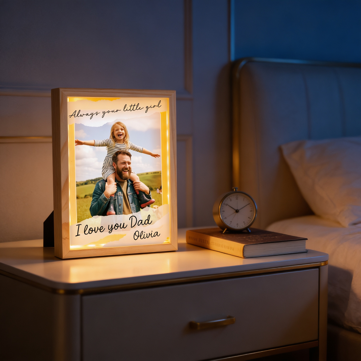 Always Your Little Girl I Love You Dad Photo Frame Light Box - Custom Photo LED Gift for Dad