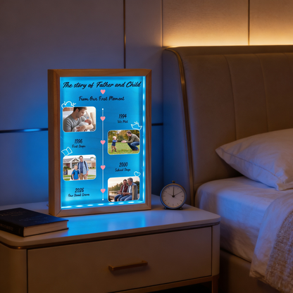 The Story of Father and Child From Our First Moment Photo Frame Light Box - Custom Photo LED Gift for Dad