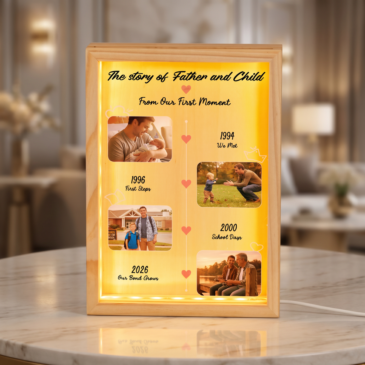 The Story of Father and Child From Our First Moment Photo Frame Light Box - Custom Photo LED Gift for Dad