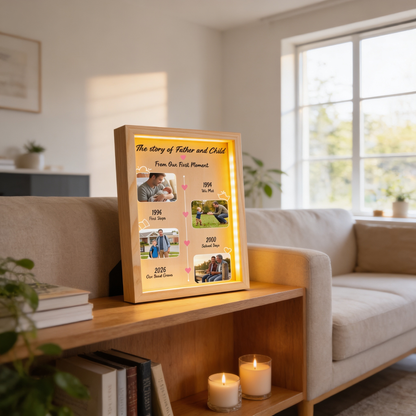 The Story of Father and Child From Our First Moment Photo Frame Light Box - Custom Photo LED Gift for Dad