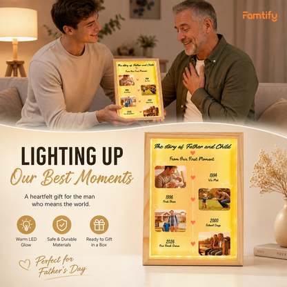 The Story of Father and Child From Our First Moment Photo Frame Light Box - Custom Photo LED Gift for Dad