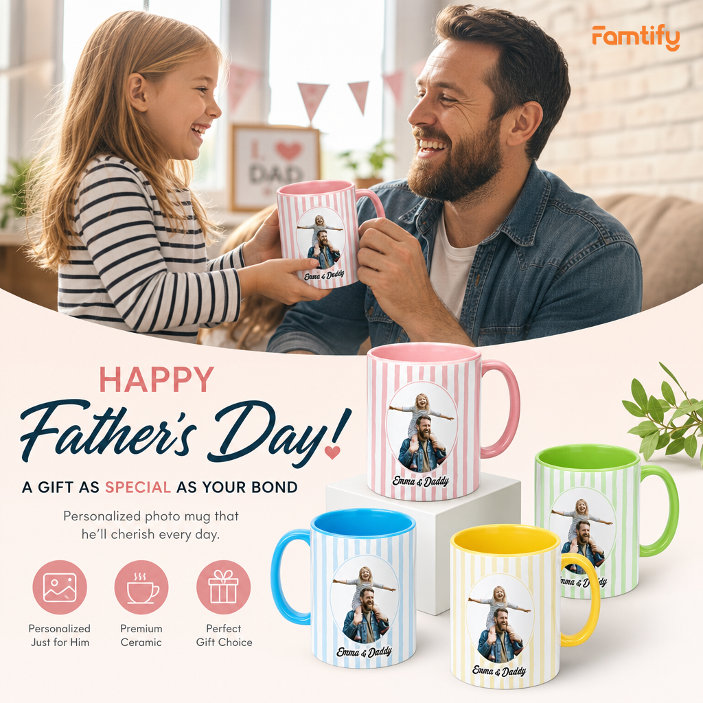 Personalized Photo Accent Mug – Custom Picture Coffee Mug with Colored Handle & Interior