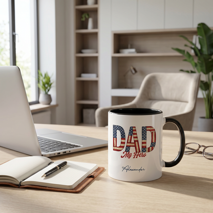 Personalized Dad My Hero Accent Mug – Custom Photo Coffee Mug for Dad