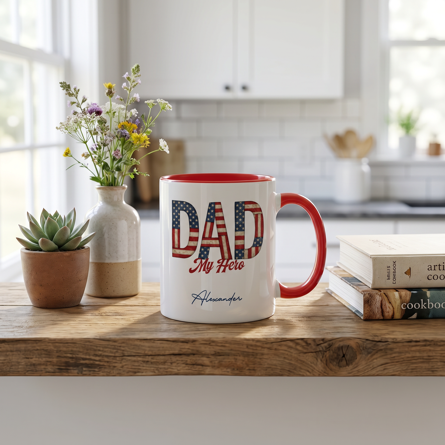 Personalized Dad My Hero Accent Mug – Custom Photo Coffee Mug for Dad