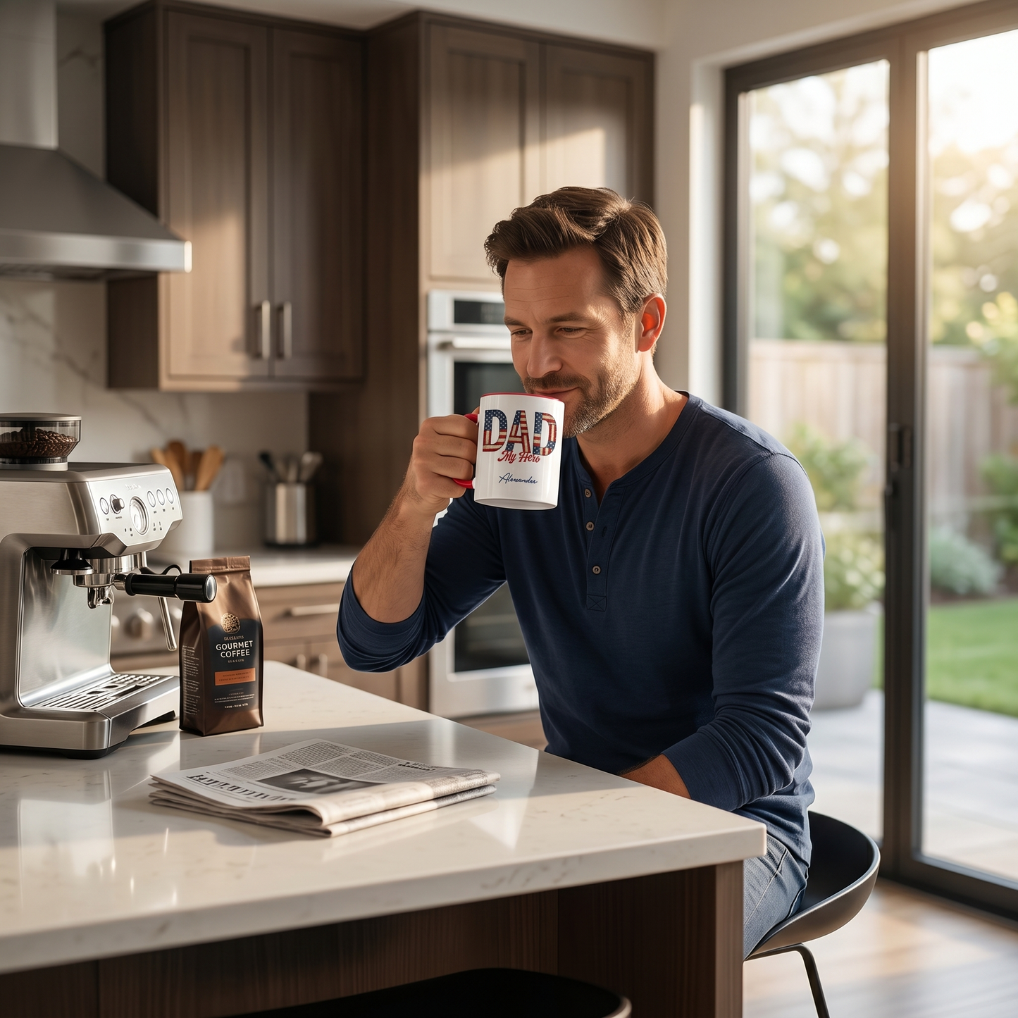 Personalized Dad My Hero Accent Mug – Custom Photo Coffee Mug for Dad