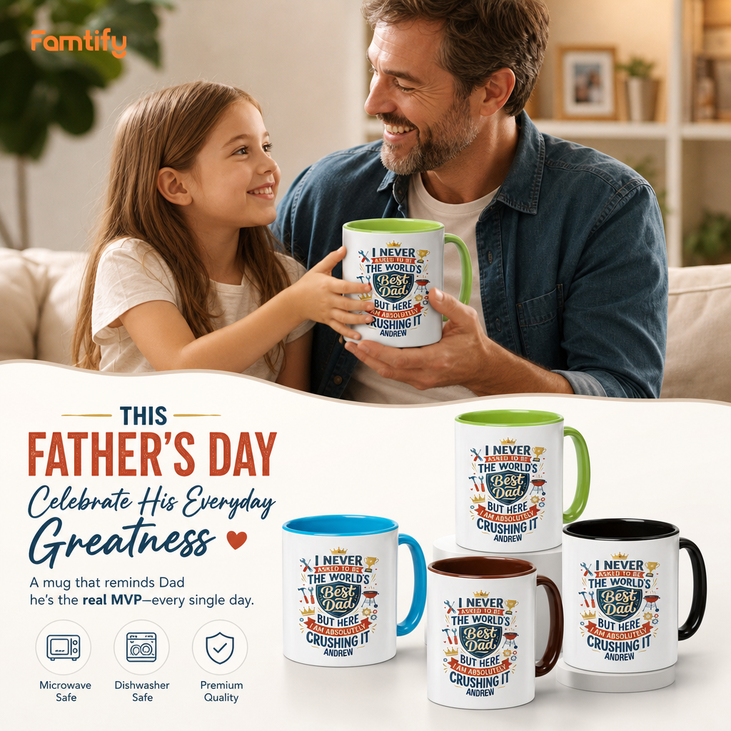 Personalized I Never Asked To Be The World’s Best Dad Accent Mug – Custom Photo Coffee Mug