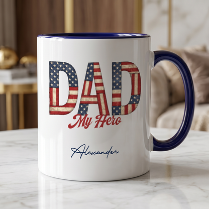 Personalized Dad My Hero Accent Mug – Custom Photo Coffee Mug for Dad