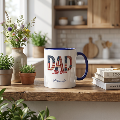 Personalized Dad My Hero Accent Mug – Custom Photo Coffee Mug for Dad