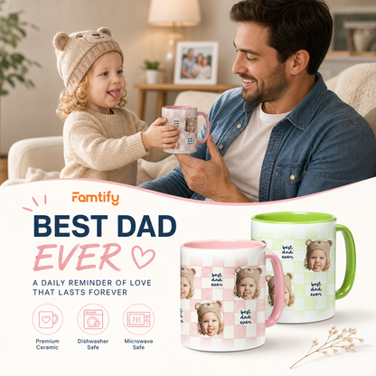 Personalized Best Dad Ever Accent Mug – Custom Photo Coffee Mug for Dad
