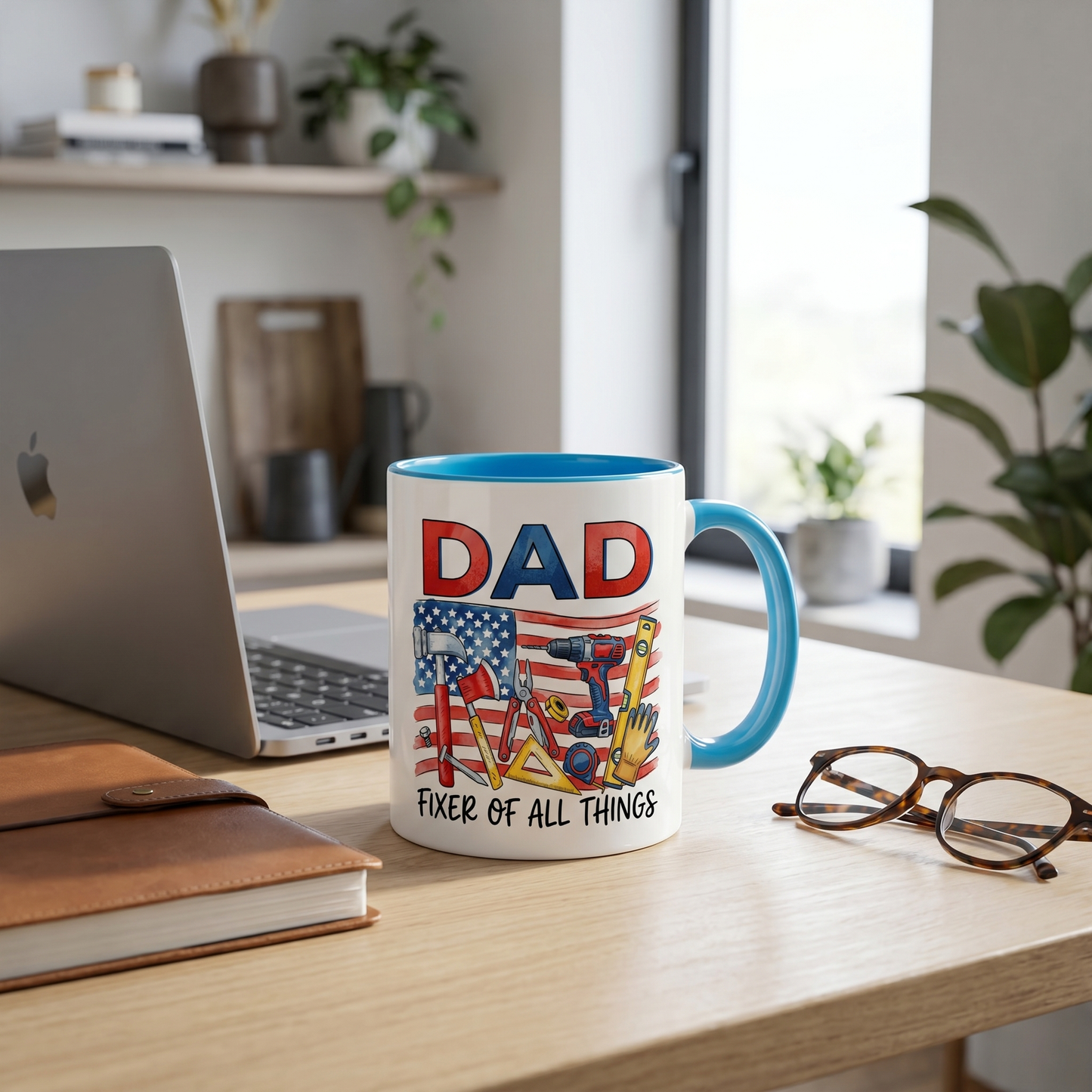 Personalized Dad Fixer Of All Things Accent Mug – Custom Photo Coffee Mug for Dad