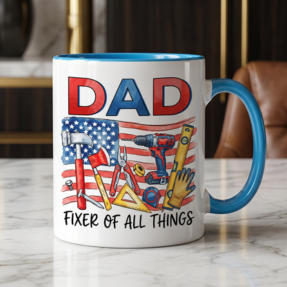 Personalized Dad Fixer Of All Things Accent Mug – Custom Photo Coffee Mug for Dad