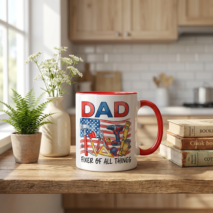 Personalized Dad Fixer Of All Things Accent Mug – Custom Photo Coffee Mug for Dad