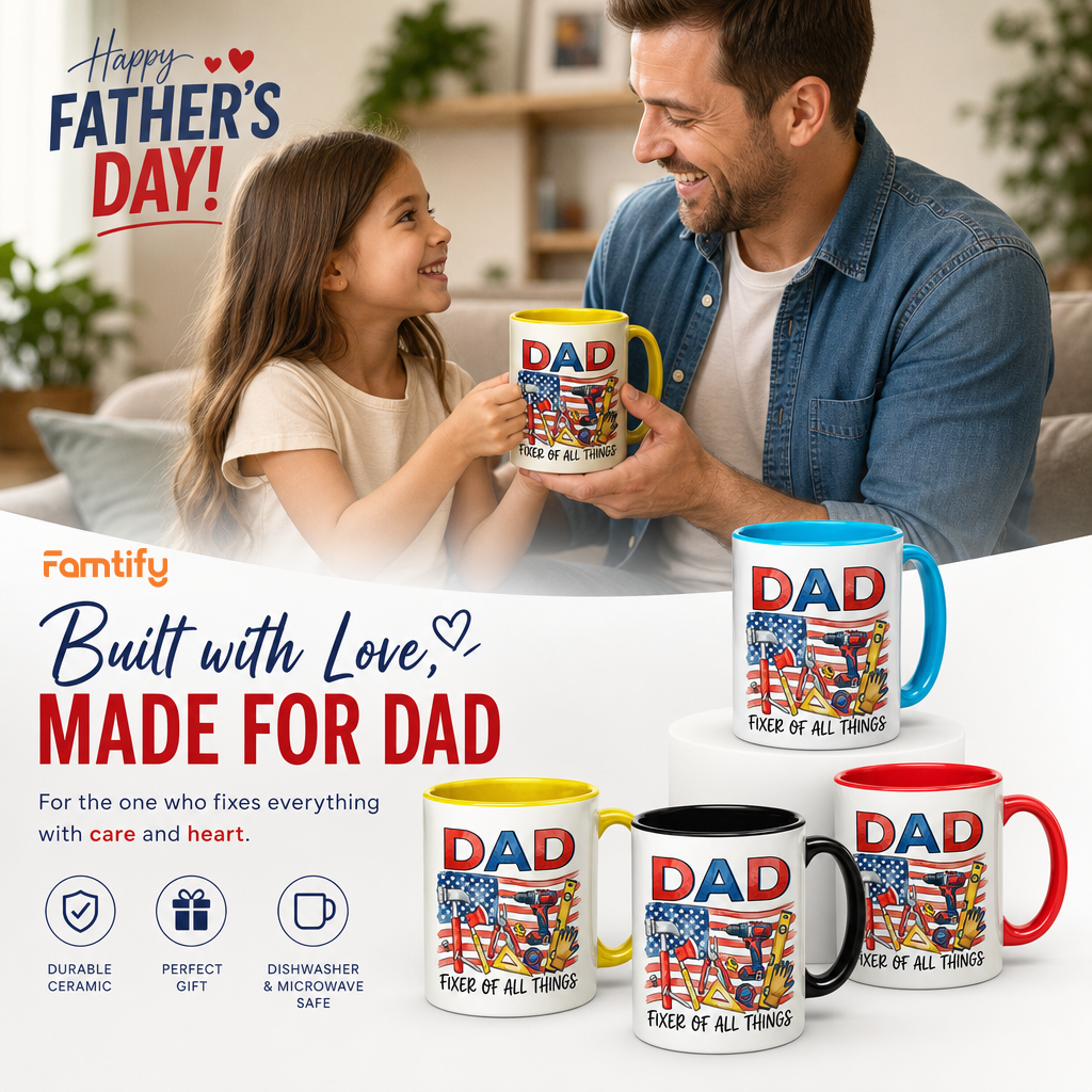 Personalized Dad Fixer Of All Things Accent Mug – Custom Photo Coffee Mug for Dad