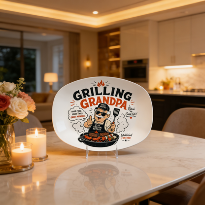 Personalized Grilling Grandpa Decorative Plate – Custom Name BBQ Keepsake for Grandpa