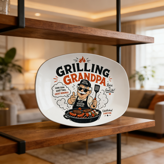 Personalized Grilling Grandpa Decorative Plate - Custom Name BBQ Keepsake for Grandpa