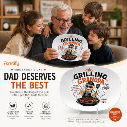 Personalized Grilling Grandpa Decorative Plate – Custom Name BBQ Keepsake for Grandpa