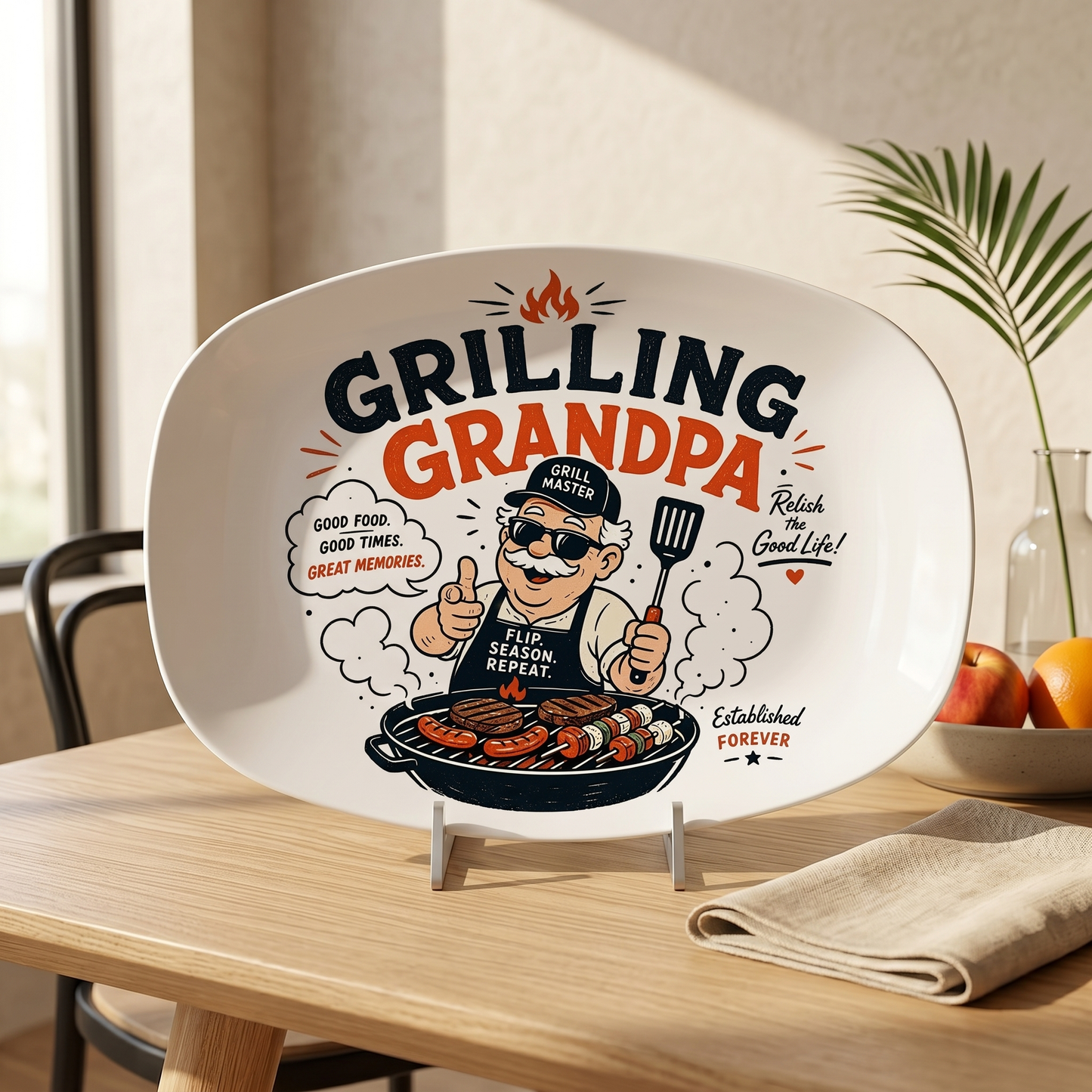 Personalized Grilling Grandpa Decorative Plate – Custom Name BBQ Keepsake for Grandpa