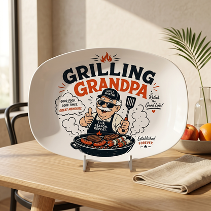 Personalized Grilling Grandpa Decorative Plate – Custom Name BBQ Keepsake for Grandpa