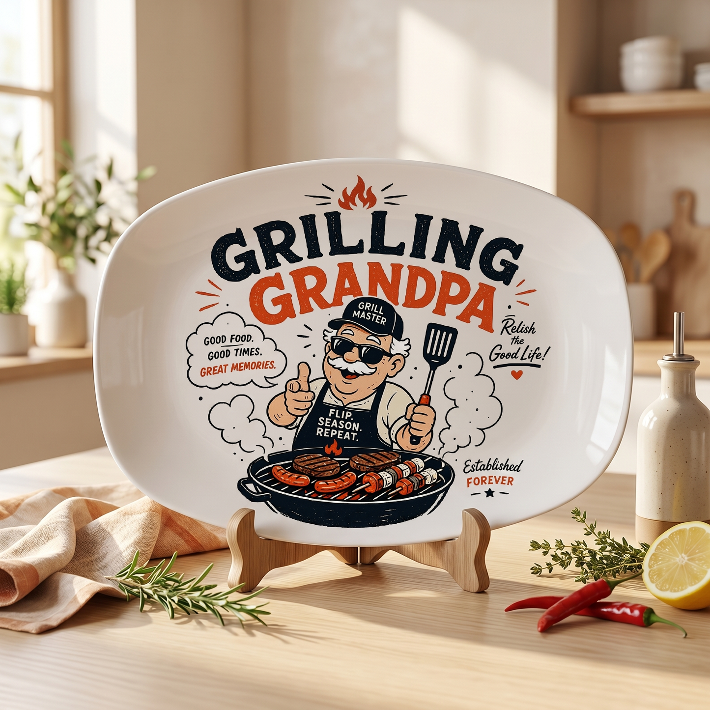 Personalized Grilling Grandpa Decorative Plate – Custom Name BBQ Keepsake for Grandpa