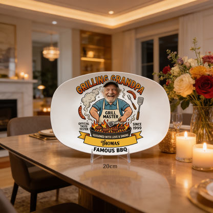 Personalized Grilling Grandpa Famous BBQ Decorative Plate – Custom Name BBQ Keepsake