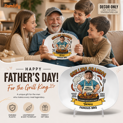 Personalized Grilling Grandpa Famous BBQ Decorative Plate – Custom Name BBQ Keepsake