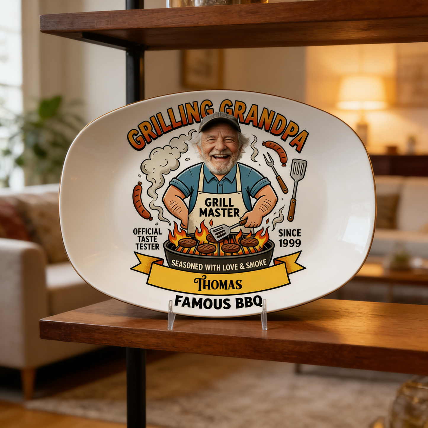 Personalized Grilling Grandpa Famous BBQ Decorative Plate – Custom Name BBQ Keepsake