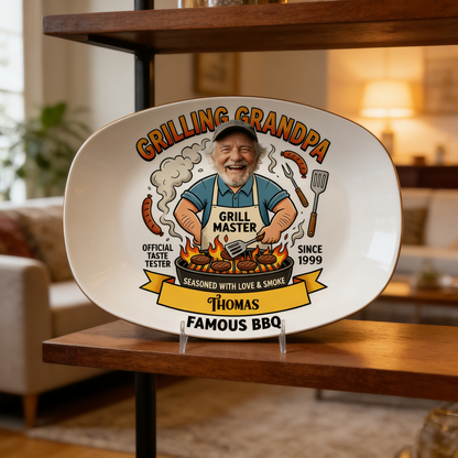 Personalized Grilling Grandpa Famous BBQ Decorative Plate – Custom Name BBQ Keepsake