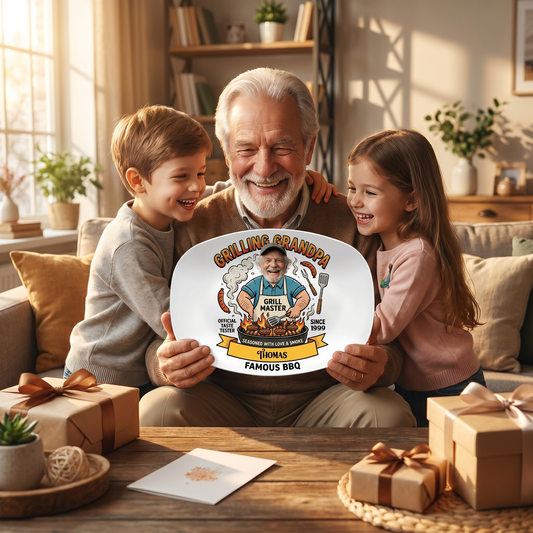 Personalized Grilling Grandpa Famous BBQ Decorative Plate - Custom Name BBQ Keepsake