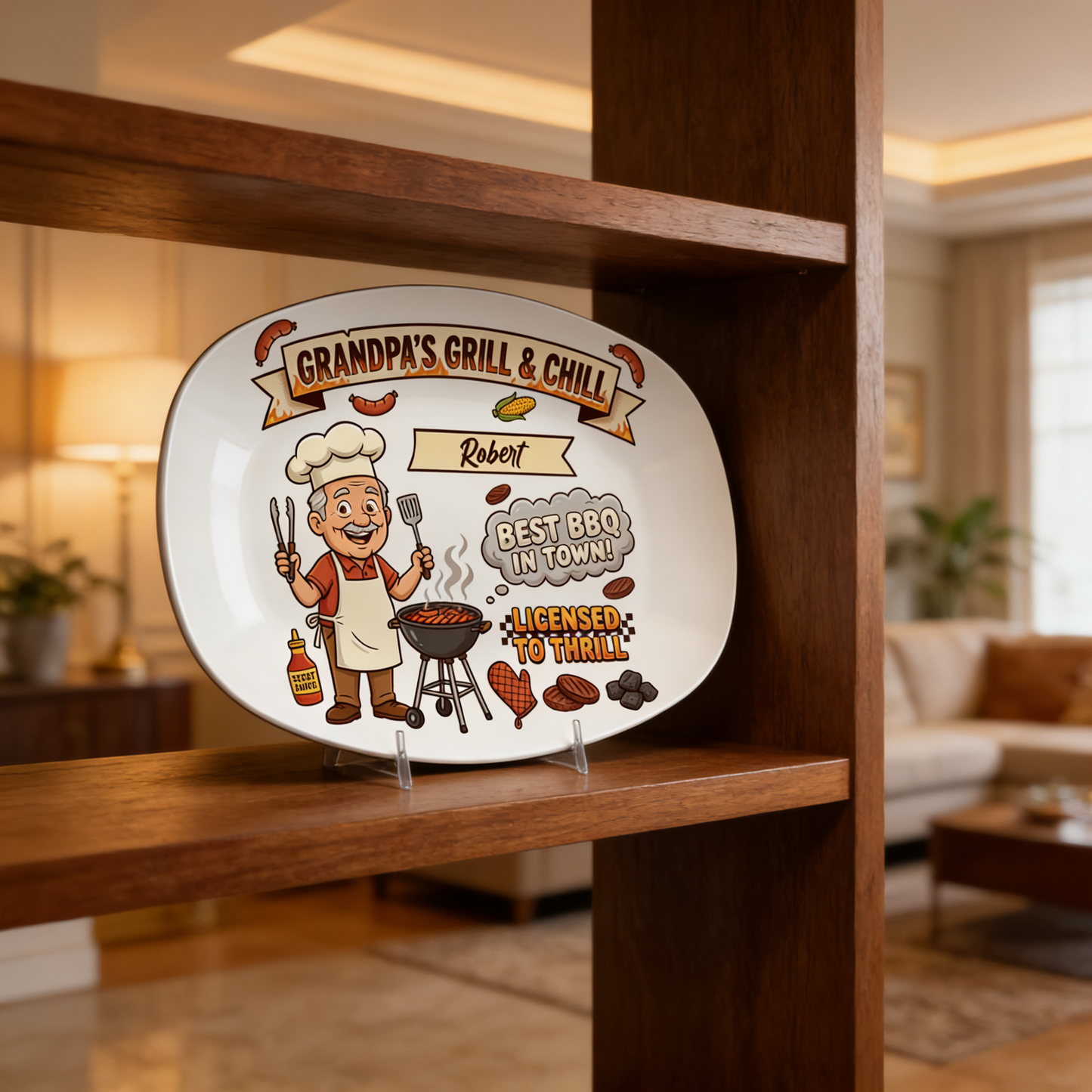 Personalized Grandpa’s Grill & Chill Decorative Plate – Custom Name BBQ Keepsake