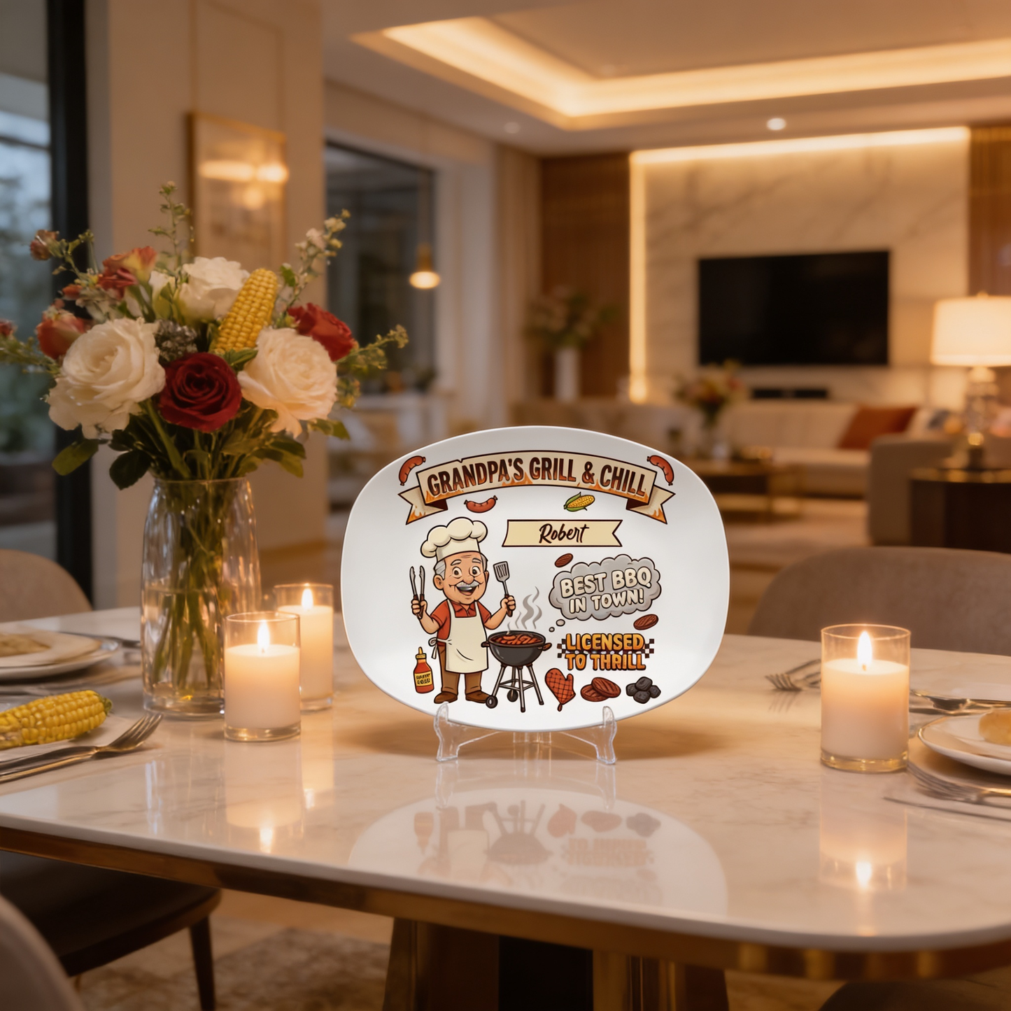 Personalized Grandpa’s Grill & Chill Decorative Plate – Custom Name BBQ Keepsake