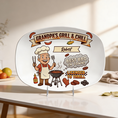 Personalized Grandpa’s Grill & Chill Decorative Plate – Custom Name BBQ Keepsake