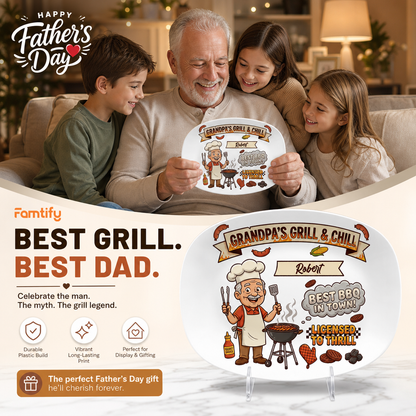 Personalized Grandpa’s Grill & Chill Decorative Plate – Custom Name BBQ Keepsake