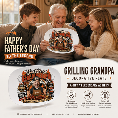 Personalized Grill Grandpa Decorative Plate – Custom Photo BBQ Keepsake for Grandpa
