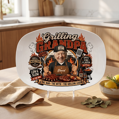 Personalized Grill Grandpa Decorative Plate – Custom Photo BBQ Keepsake for Grandpa