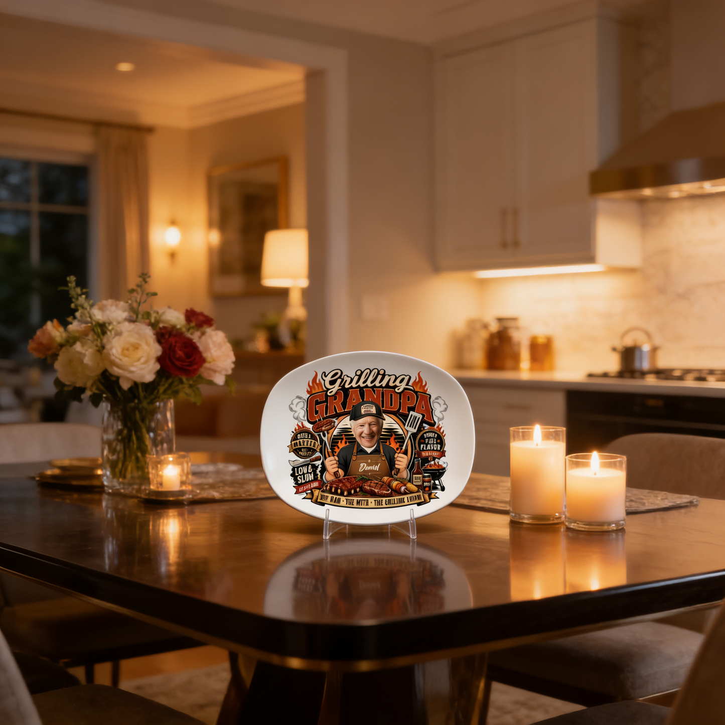 Personalized Grill Grandpa Decorative Plate – Custom Photo BBQ Keepsake for Grandpa