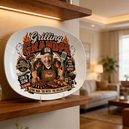 Personalized Grill Grandpa Decorative Plate – Custom Photo BBQ Keepsake for Grandpa