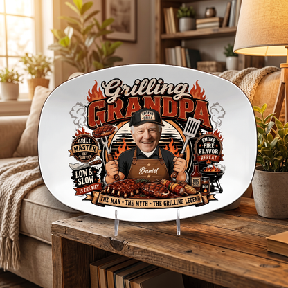 Personalized Grill Grandpa Decorative Plate – Custom Photo BBQ Keepsake for Grandpa