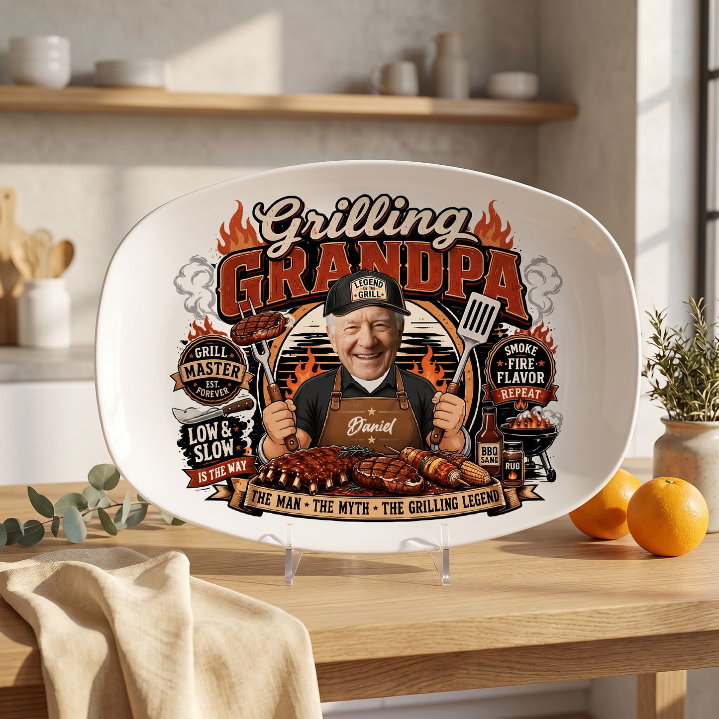 Personalized Grill Grandpa Decorative Plate – Custom Photo BBQ Keepsake for Grandpa