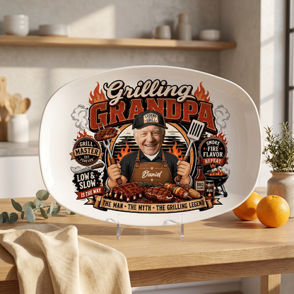 Personalized Grill Grandpa Decorative Plate – Custom Photo BBQ Keepsake for Grandpa