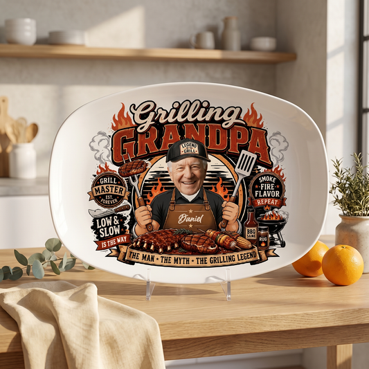 Personalized Grill Grandpa Decorative Plate – Custom Photo BBQ Keepsake for Grandpa