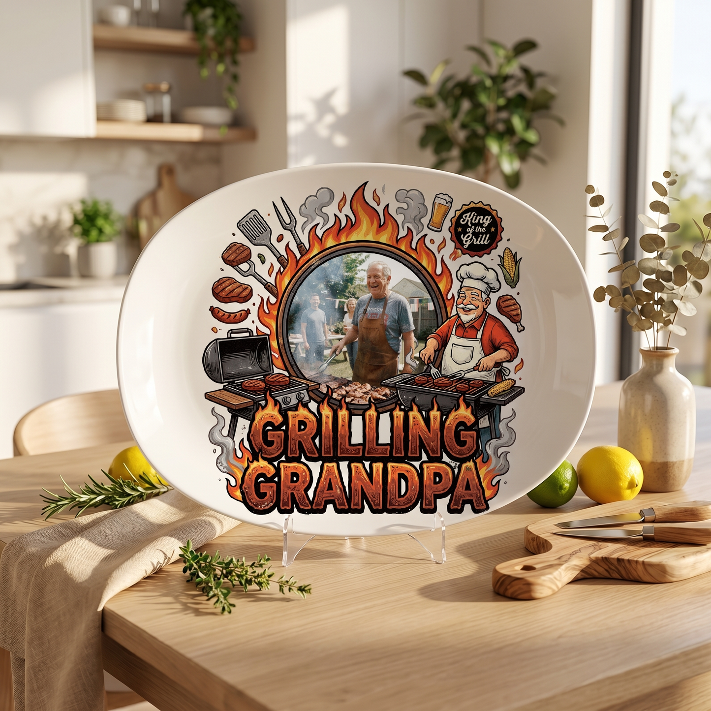 Personalized Grilling Grandpa Decorative Plate – Custom Name BBQ Keepsake for Grandpa