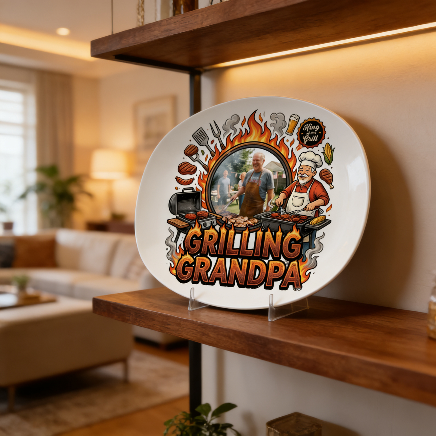 Personalized Grilling Grandpa Decorative Plate – Custom Name BBQ Keepsake for Grandpa