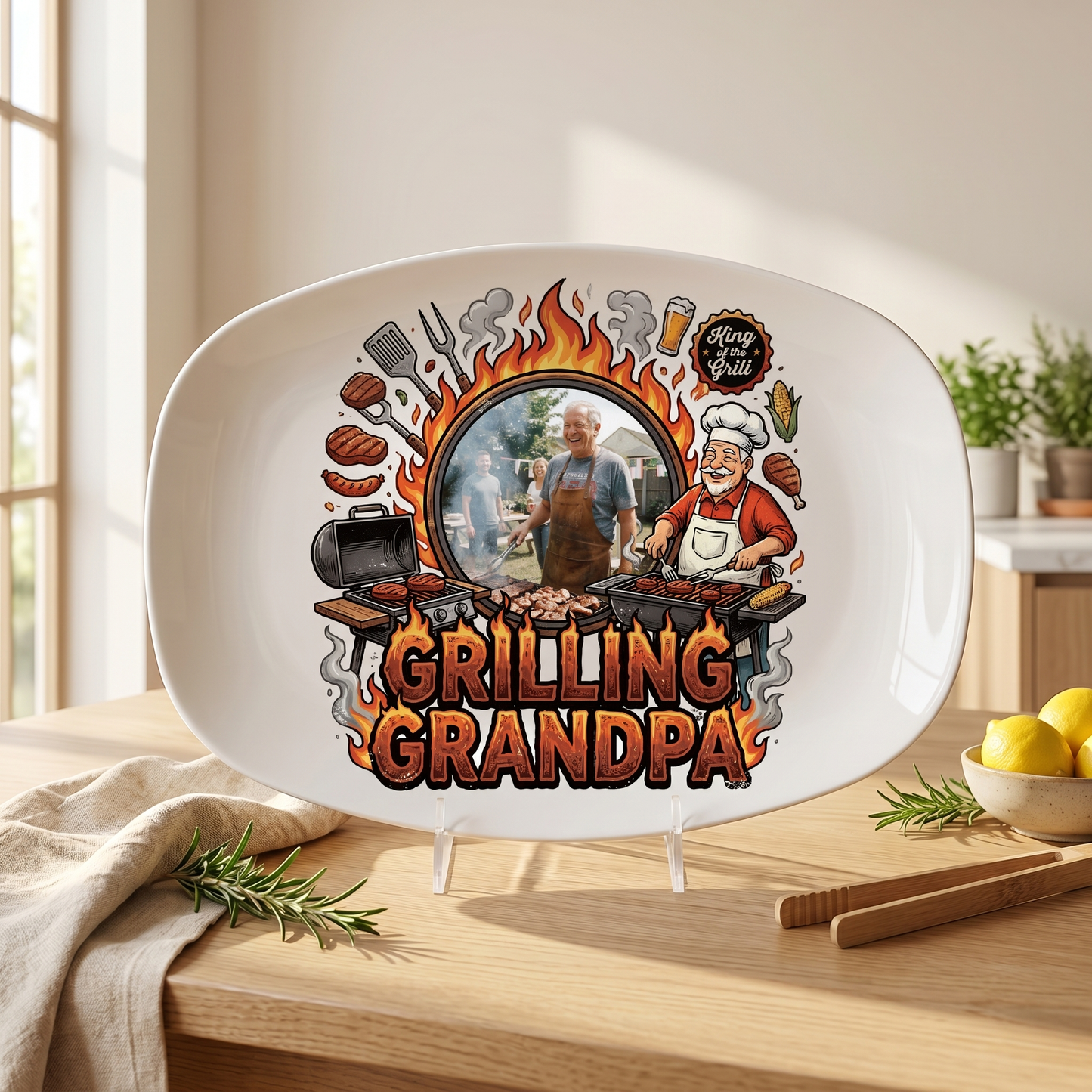 Personalized Grilling Grandpa Decorative Plate – Custom Name BBQ Keepsake for Grandpa