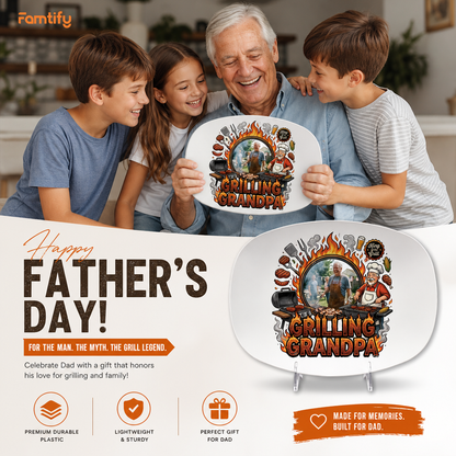 Personalized Grilling Grandpa Decorative Plate – Custom Name BBQ Keepsake for Grandpa